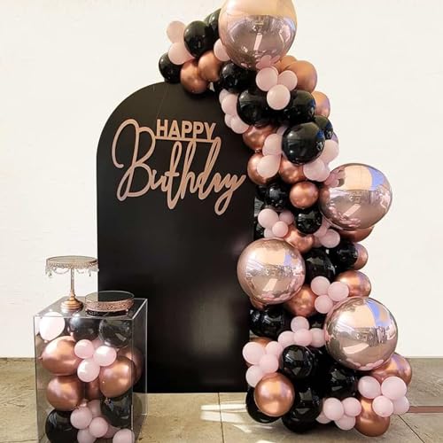 Image of Rose Gold Balloons Set, 60PCS Metallic Rose Gold & Black Latex Balloons for Birthday, Baby Shower, Wedding Party Decoration