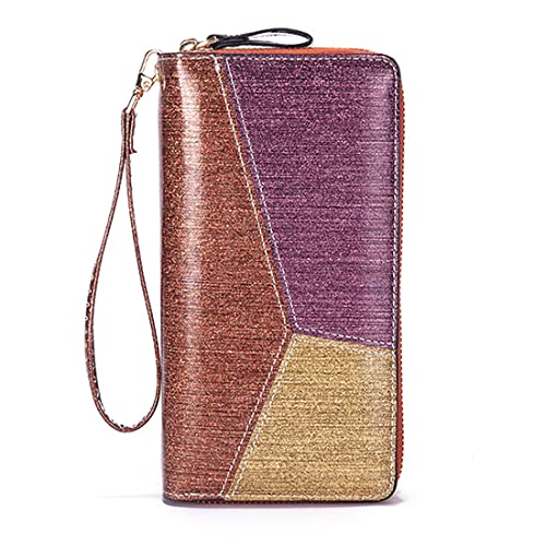 Women's PU Leather Wallet Clutch - Long Wallet with Card Slots Double Zip Large Capacity Inner Pocket Organiser Women's Purse with Wrist Strap (Braun) Cover