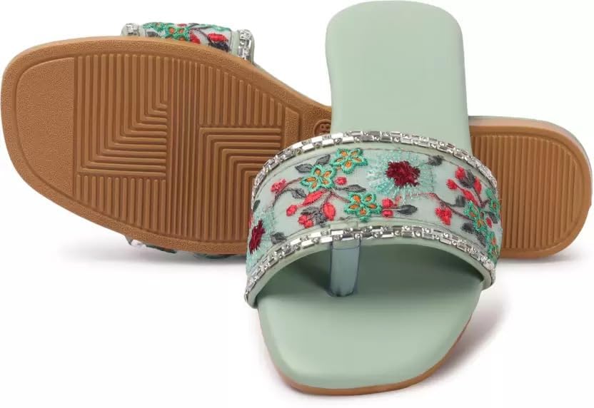Image of PRIYANSH Enterprises Premium Women Ethnic Embroidered Flats Footwear for Women | Stylish Slippers For Party and Formal Wear | Flat Embroidered Sandal