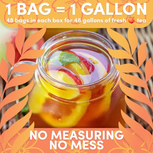 Image of Peach Flavored Iced Tea Bags, 1 Gallon Tea Bags, 48 Count, Bulk Black Tea Iced Tea Packs, Peach Tea Bags for Restaurants, Cafes, Foodservice & Home Brewing