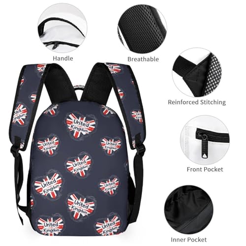 I Love United Kingdom Funny Backpack Set with Lunch Bag And Pencil Case Lightweight Bags Sets3
