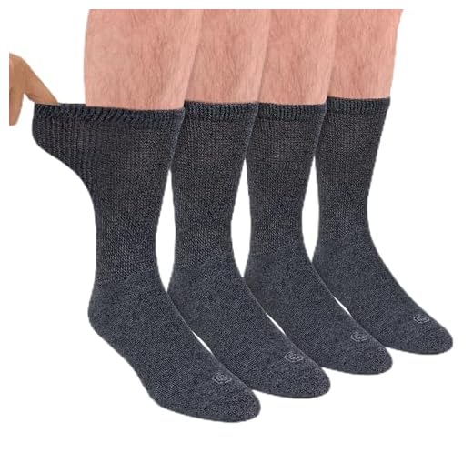 Doctor's Choice Meias para diabéticos para homens, meias sem costura com parte superior sem encadernação, 4 pares, grande 9-12 e GG 13-15, Carvão/gola redonda, Large (4 Pair)