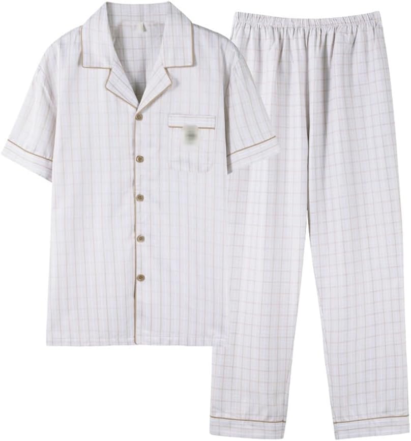 Pajamas Men's Short-sleeved Trousers Cotton Thin Light-coloured Loungewear Two-piece Set