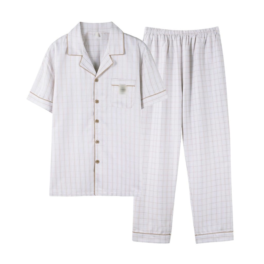 Pyjama court pour homme en coton fin ensemble de nuit deux pièces clair TXQHD - 6
