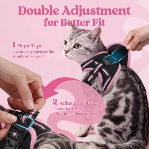 Image of rabbitgoo Cat Harness and Leash Set, Step-in Soft Vest, S, Black & Pink | Escape Proof, Lightweight Air Mesh, Easy-on, Adjustable, Hook & Loop with Buckle, Reflective, for Kittens & Tiny Cats Walks