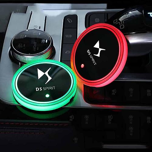 PartyUnix para DS Spirit DS3 DS4 DS4S DS5 DS 5LS DS6 DS7 Posavasos,USB con 7 Colores LED Interior Coche Ambiente Luz Posavasos DecoraciónTaza Almohadilla de