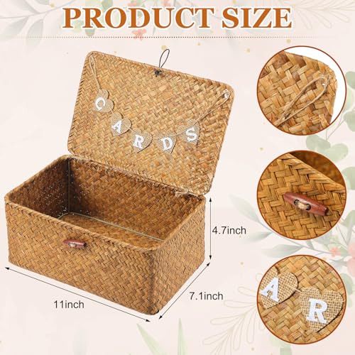 Image of Geelin Sea Grass Wedding Card Basket With Letter Flag Decorative Wedding Card Woven Post Box Suitable For Baby Showers Birthdays Graduation Ceremonies Bridal Showers (11 Inch,Natural Color)