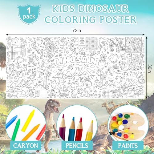 Image of Dinosaur Giant Coloring Poster For Kids 30x72 Inch, Large Coloring Poster Tablecloth Books, Themed Color-In Activities Games For Kids School Classroom Home Party Supplies Decorations