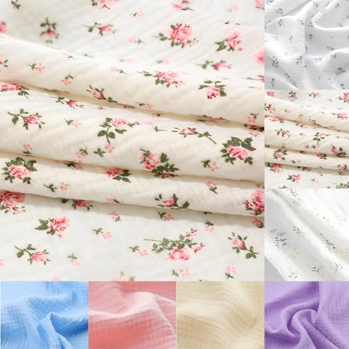 LaSilk Double Gauze Cotton Fabric by the Yard - 100% Cotton Muslin Fabric for DIY Craft & Sewing Material Like Dress Towel Bedding Sets Cheesecloth Boho Table Runner Fabric (Red Floral 1 Yard)