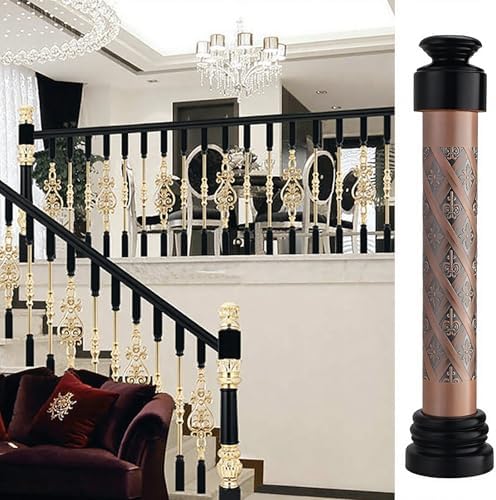 Luxury Black and Gold Stair Railing Post - Heavy Duty Aluminum Alloy & Wood Newel Post for Villa, Mansion, Home, Hotel - Stylish Staircase Baluster Column & Banister Decoration