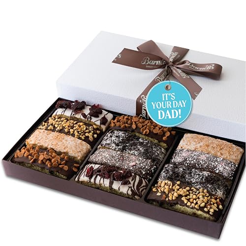 Barnetts Fathers Day 12 Chocolate Biscotti Gift Box, Gourmet Cookie Gifts Basket for Him and Her, Food Delivery, Fancy Cookies Candy Box Baskets Ideas for Men, Dad, Father, Grandfather, Husband, Brother, Son, Grandson,