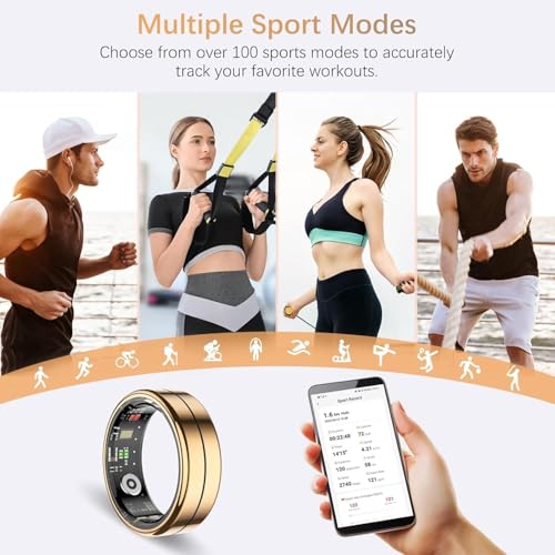 Fit Ring, Smart Health Rings for Women Men with Heart Rate,Blood Oxygen,HRV,Stress Level, Sleep Monitor, Step Tracker, No Subscription Fee, IP68 Waterproof Smart Ring for iphone &Android (Gold, 10# by FKGZJF - Image 6
