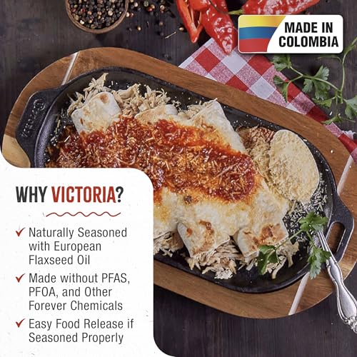 Image of Victoria 13.5-Inch Rectangle Cast Iron Sizzle Pan, Preseasoned Grill and Baking Pan for Fajitas and Steaks, Made in Colombia