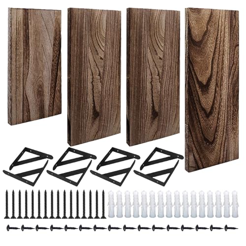 Estantes De Pared – Juego De 4 Piezas Rectangulares De Madera De Paulownia De Color Marrón Pesado | Estante Flotante Para Exhibición De Montaje En Pared | Decoración Rústica De Almacenamiento De