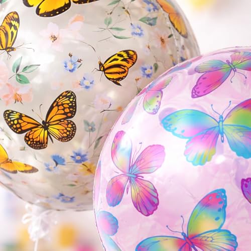 Image of Rozi Decoration Butterfly Print Balloons Set for Birthday Parties Decoration, Floral Theme Round Balloons for Kids Party, Baby Shower and Celebration Decor (Multicolor Design) Pack of 2 Pcs