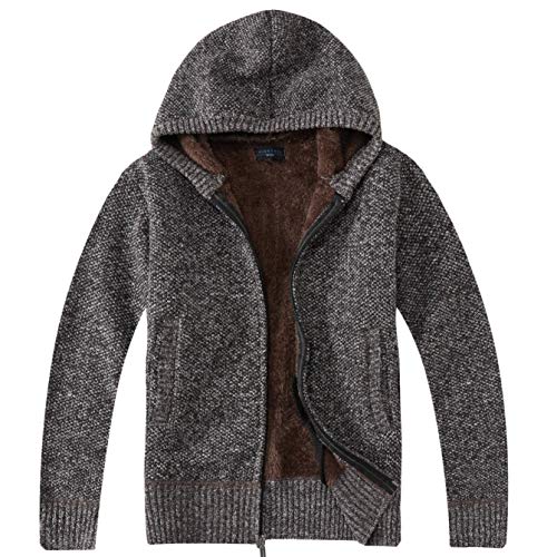 Gioberti Boy's Full Zip Knitted Cardigan Sweater with Hoody and Sherpa Lining