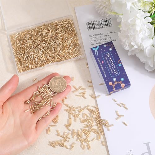 SUNNYCLUE 1 Box 2207pcs Gold Bugle Beads Bulk Glass Bugle Seed Beads Small Long Round Opaque Tube Loose Spacer Craft Bead for Jewellery Making Beading Sewing Supplies Bracelet Necklace Earrings - Image 3