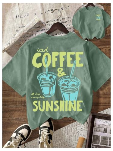 Image of RoseSeek Women's Graphic Letter Tee Crew Neck Drop Shoulder Trendy Summer T Shirt Short Sleeve Vintage Car Print Top