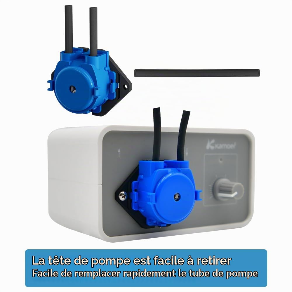 Kamoer M1-NKP Petite pompe péristaltique 12 V à faible débit 5-30 ml/min | Pompe doseuse de liquide à vitesse réglable Tube Perx longue durée de vie pour laboratoire Usine Maison