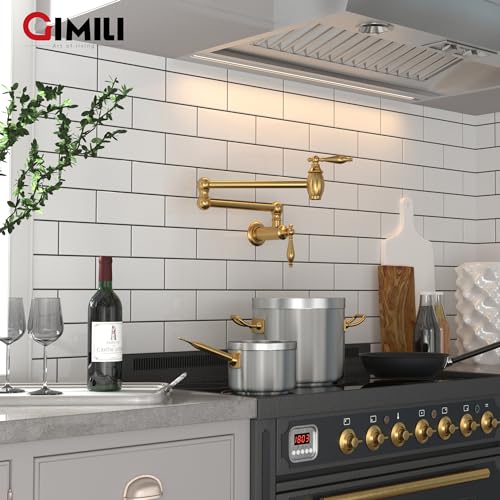Gimili GM1359-99G Pot Filler Brushed Gold Kitchen Sink Pot Filler Faucet Wall Mount Kitchen Faucets Over Stove Faucet Brass Folding Faucet thumb #5