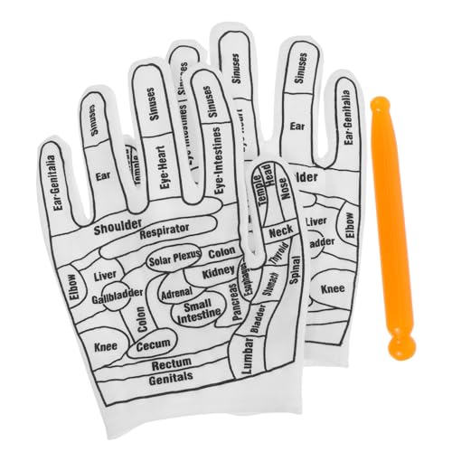 IWOWHERO Guantes de Masaje Elásticos con Puntos de Acupresión Impresos Accesorios para Reflexología Manual de Fatiga y Mejora Circulación Kit para Manos y Dedos