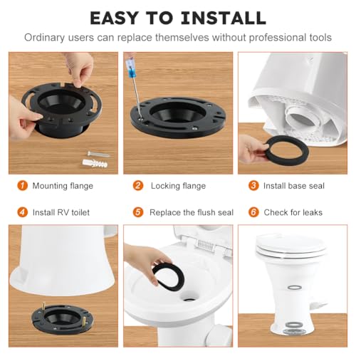 Image of EMVANV RV Toilet Seal and 3 Inch Socket RV Toilet Flange Kit, Designed for RV 300 /310 /320 Toilets, Replaces 385345892 Flange and 385311658 Flush Seal and 385311652 Base Seal(Black)