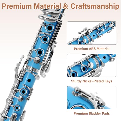 Image of Mendini by Cecilio Ebonite Bb Clarinet Kit for Beginner - Light Blue