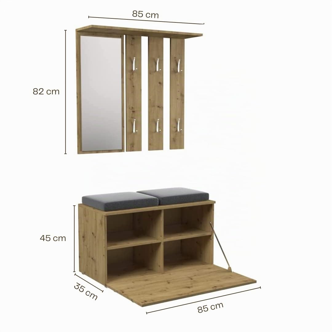ADGO Ensemble de Meubles de Couloir 3 en 1, armoires, miroirs et cintres et Armoire à Chaussures, Garde-Robe compacte pour Votre entrée - chêne Artisanal - Livraison en 2 Paquets