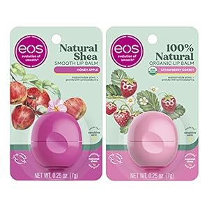 eos 100% Natural & Organic Lip Balm Strawberry Sorbet and Honey Apple, Dermatologist Recommended, All-Day Moisture, Made for Sensitive Skin, 0.25 oz, 2-Pack
