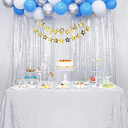 Trlyc Sequin Backdrop Curtain Panels Window Draperies-(Silver Color) 2Ftx8Ft 4 Pieces Wedding Party Background Drapes #TOP3