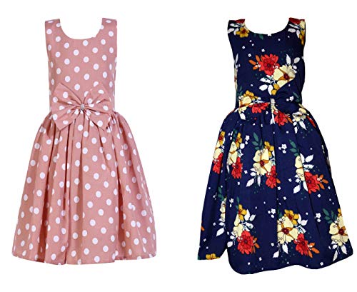 Image of Casual Frock for Baby Girls,Blue Printed and Olive Printed,Pack of 2