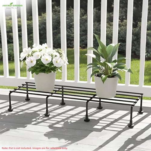 Image of Anandi Green's Black Color Anti Rust Metal plant Stand For for Balcony, living room, indoor and outdoor use (Rectangular Pack of 4)