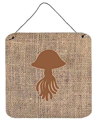 Caroline's Treasures BB1089-BL-BN-DS66 Jellyfish Burlap and Brown BB1089 Wall or Door Hanging Prints Aluminum Metal Sign Kitchen Wall Bar Bathroom Plaque Home Decor, 6x6, Multicolor