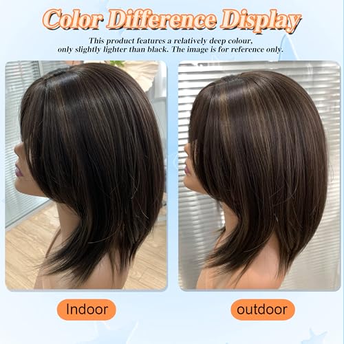 Image of Synthetic Hair Topper with Bangs 18 Inch Layered Toppers for Women with Thinning Hair 5.5 inch x 5 inch hand Tied Forehead Hairline 360 3D Cover Wispy Synthetic Toppers Hair for Women Fiber Wiglets