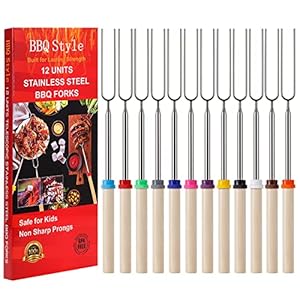 12 PCS Marshmallow Toasting Forks, Smores Sticks for Fire Pit, Telescoping Marshmallow Roasting Sticks Barbecue Forks for Hotdog Hot Dog Bonfire Smores Skewers for Open Fire Pits Campfire Camping