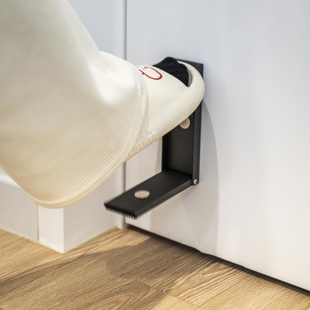 MONOFLAT One Touch Door Stopper Kickdown for Botton of Door, Made in Korea, No Drilling, Aluminum Material, Door Holder, Heavy Duty Door Stops, Keep Door Open, Self-Adhesive, (Silver)(1PCS)