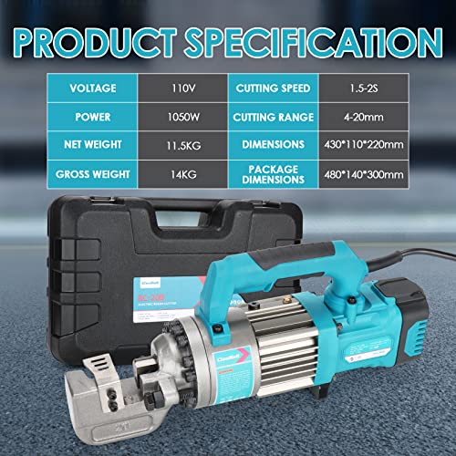 CENTALL 1050W Electric Rebar Cutter, Portable Rebar Cutter, Cutting up to 3/4 Inch 4-20mm #6 Rebar, Cutting Speed 1.5-2S RC20B (Blue)