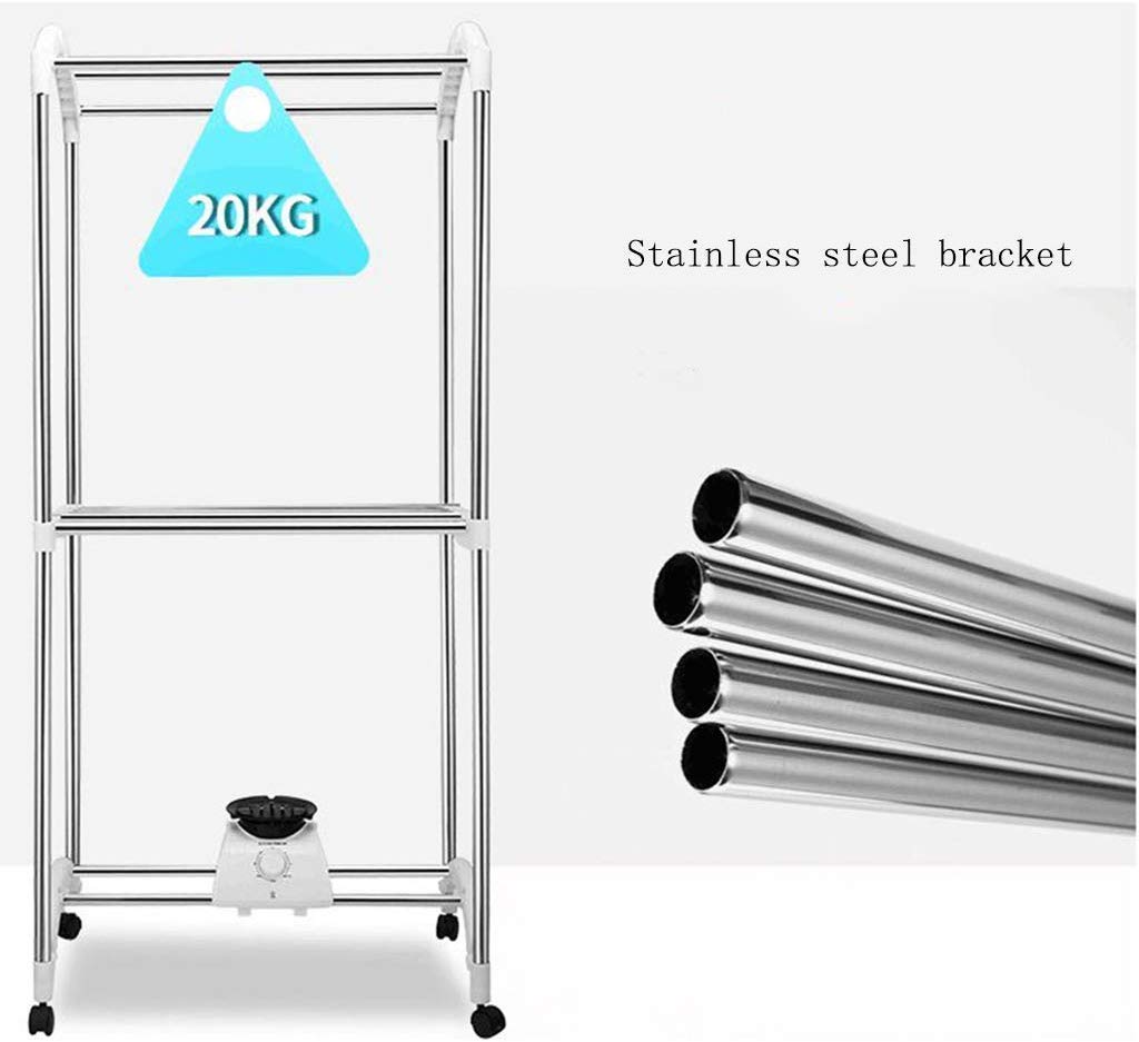 SHKUU Secadora de Ropa portátil Rejilla de Secado Plegable eléctrica, Secado en Caliente en Interior de 2 Niveles, Armario de Secado con Aire Caliente de 1010 W, Temporizador automático para