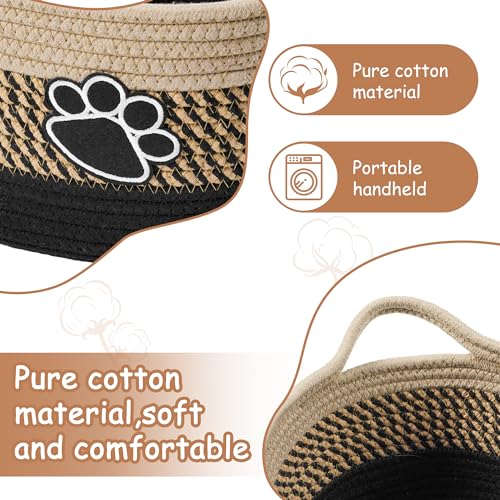 Small Woven Baskets for Organizing Rope Storage Basket with Handle Cute Cotton Nursery Gift Dog Toy Bins Organizer-Light Beige - Image 3