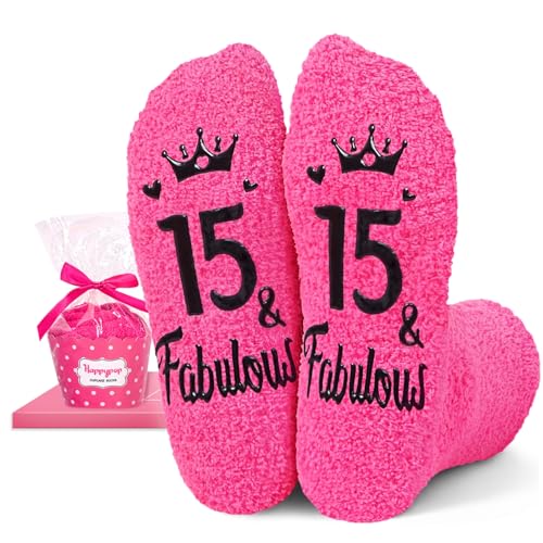 HAPPYPOP 15th Birthday Gift Ideas - 15 Year Old Birthday Socks for Teens Girl Quinceaera Gifts for Daughter & Niece