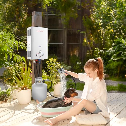 GASLAND BE264 Tankless Water Heater Propane 10L, 2.64GPM Outdoor Propane Shower for Camping & Off Grid, 68,000BTU, Digital Display, Overheating Protection, Easy Installation