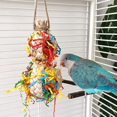 Image of 2PCS Bird Foraging Toys, Parrot Shredding Chewing Shredder Hanging Toys, Parakeets Shredded Paper Bird Cage Accessories Toy for Small Parrots, Conures, Love Birds, Cockatiels