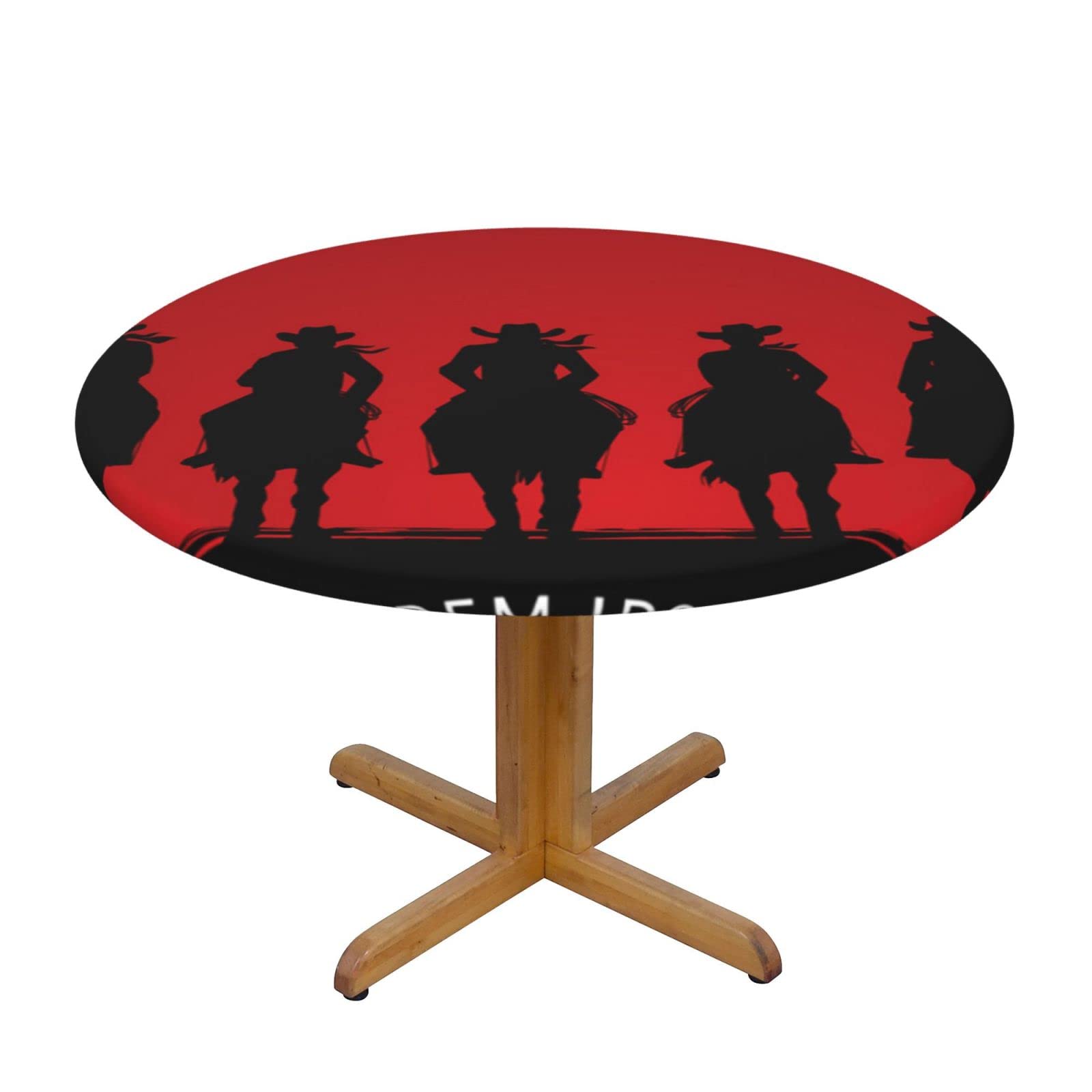 Lsjuee Round Fitted Tablecloth 45-50in Elastic Edged Table Cloth for Kitchen Dining Party Home Decor - Western Cowboy Sunset Red