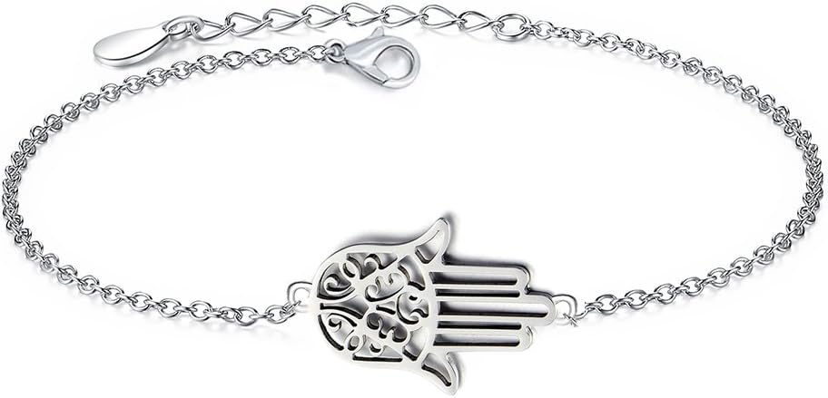 Emma Gioielli – Women Bracelet Stainless Steel Chain Charm Pendant Fatima Hand Hamsa Khamsa – Gift Box
