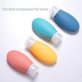 Silicone Travel Bottles, 4 Pack 3.4oz Leak Proof Liquid Squeezable Refillable Portable Accessories/Cosmetic Containers, BPA Free, Travel Size for Toiletries Shampoo Conditioner Lotion