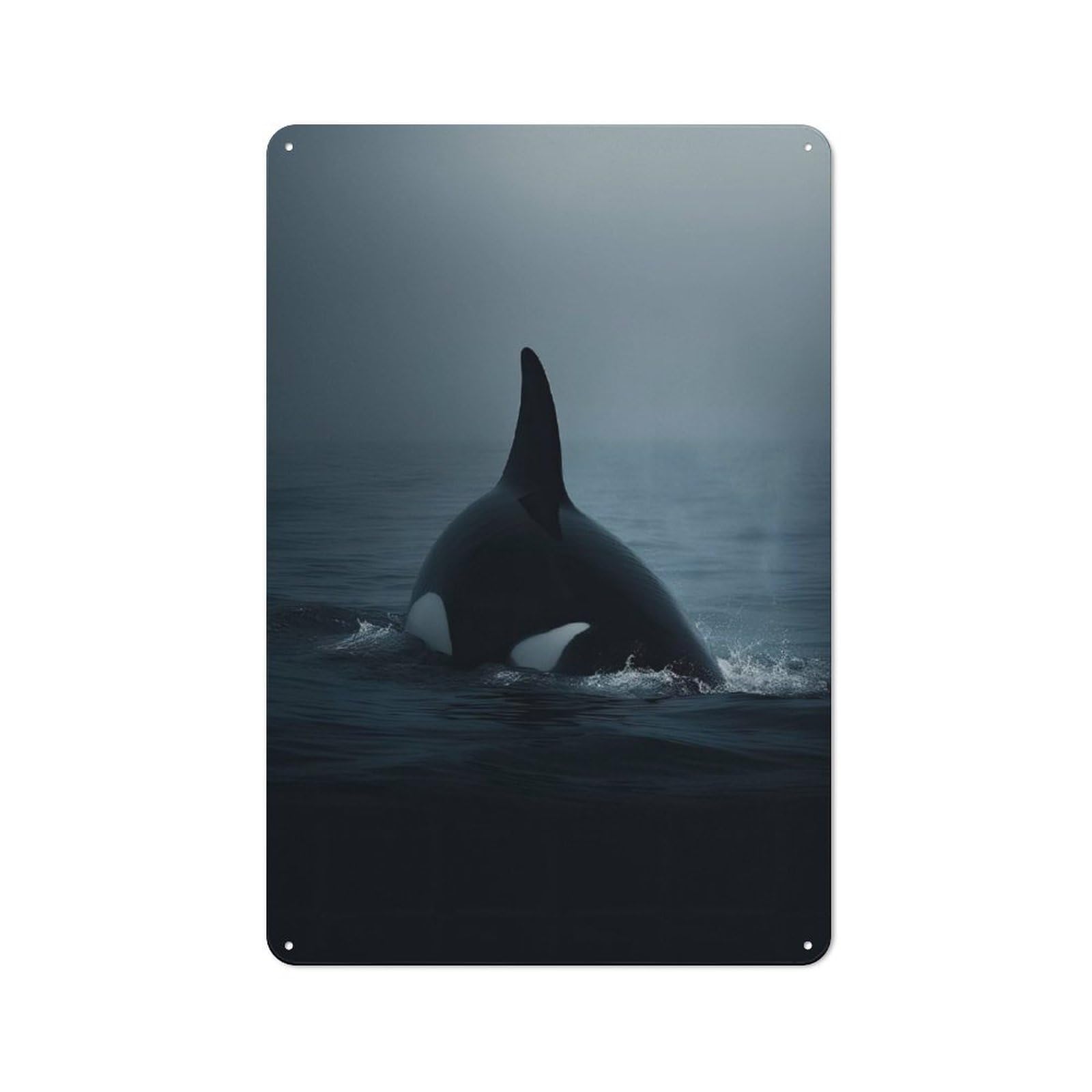 30x20cm Rustic Tin Sign with Orca Whale From The Depths for Studio Or Craft Room, Tin Sign Wall Decor for Studios And Craft Rooms