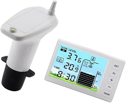Water Level Indicator TS-FT005 for Water Tank with 4.3 Display, Wireless Transmission up to 100m, Measuring Range 1-5m, IP65 Protected, Temperature Monitoring, Automatic Filling Control
