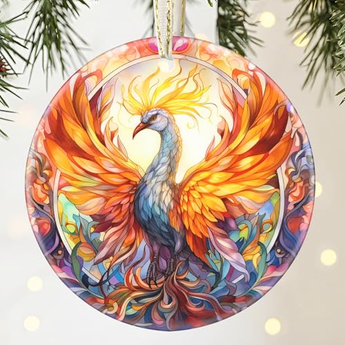 Phoenix 3.5 Inch Ceramic Christmas Hanging Ornament, Holiday Decor, Tree Ornaments, Gifts for Christmas, Holiday Presents, Gift Exchange