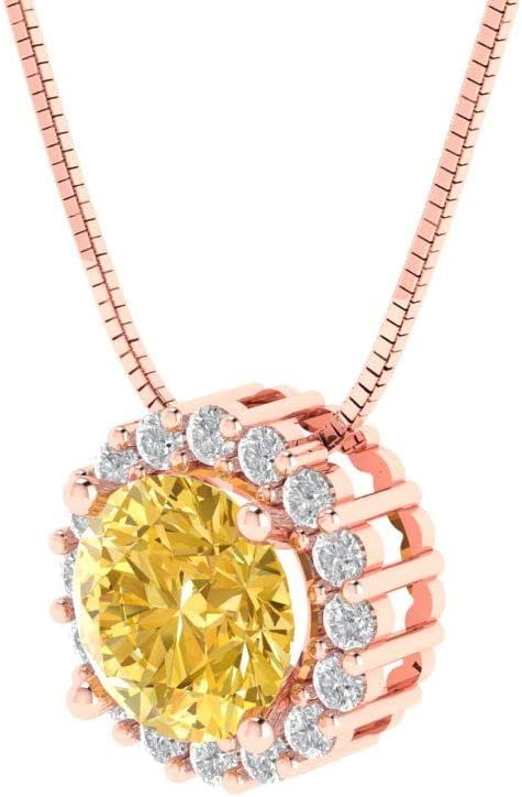 Clara Pucci 1.16 cttw Yellow Simulated Diamond Rose Gold-Plated Silver Necklace and Pendant for Women (18" Box Chain,Round Cut,6.5mm) - Image 2