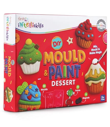 Image of Intelliskills Premium DIY Mould & Paint Craft Kit,Create 3D Dessert Models with 6 Moulds,12 Paints & 6 Magnets,Painting Kit for Kids,Art Kit for 5 Years+,Gift for Kids,Fun Learning Toys (Dessert)